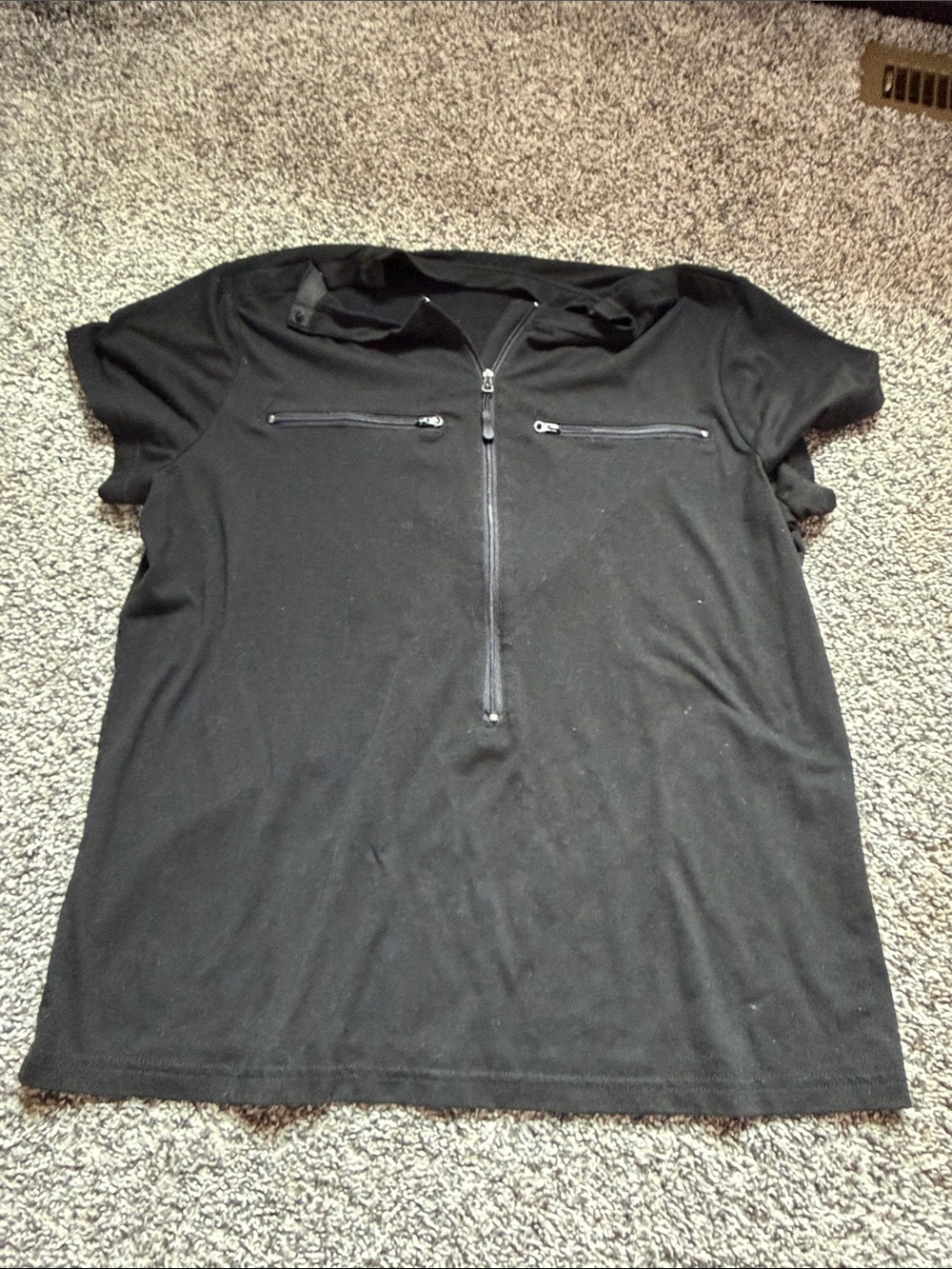 Women's Black Zip-Front Short Sleeve chemo port top